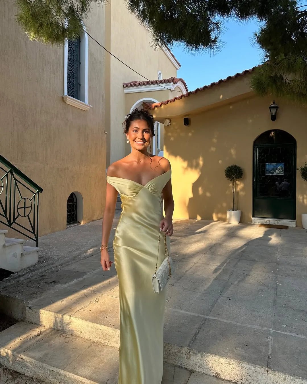 Ophelia | Elegant Off - Shoulder Backless Maxi Dress - Yellow - 4
