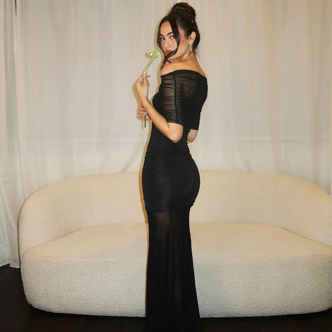 Florence | Elegant Off - Shoulder Maternity Maxi Dress - Black - 11