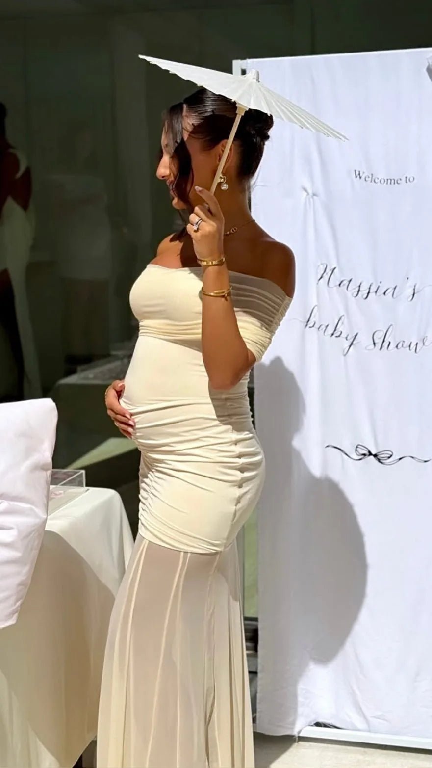 Florence | Elegant Off - Shoulder Maternity Maxi Dress - Cream - 2