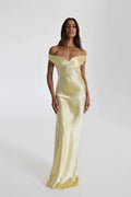 Penelope | Elegant Off Shoulder Satin Maxi Dress