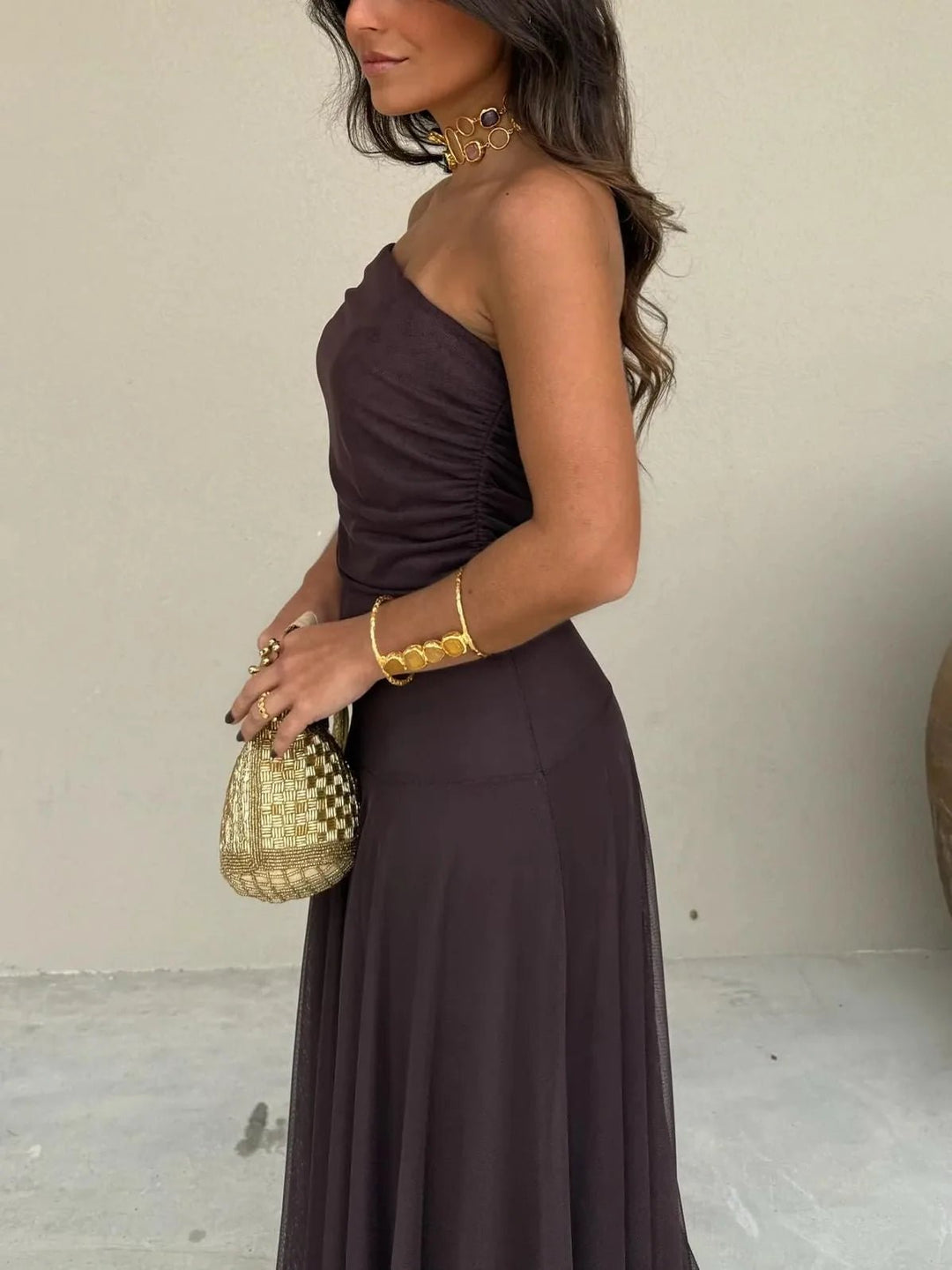 Serena | Elegant Off - Shoulder Ruched Maxi Dress - Purple - 6