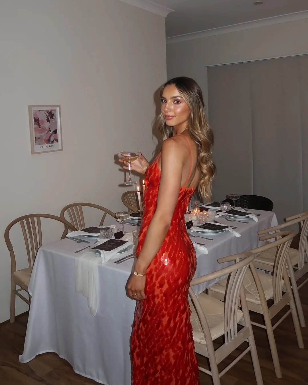 Alba | Sybil Elegant Red Sequin V - Neck Mermaid Gown - Red - 5