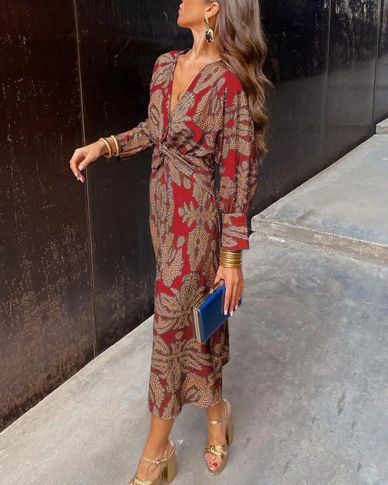 Lena | Elegant V - Neck Wrap Dress With Long Sleeves - Purple - 12