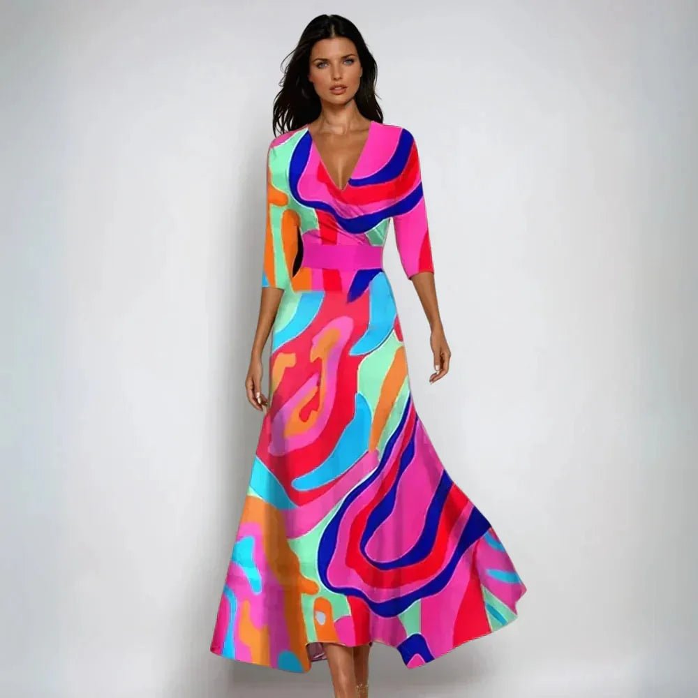 Amelia | Elegant Floral Wrap Maxi Dress with V - Neck - Multicolor - 4