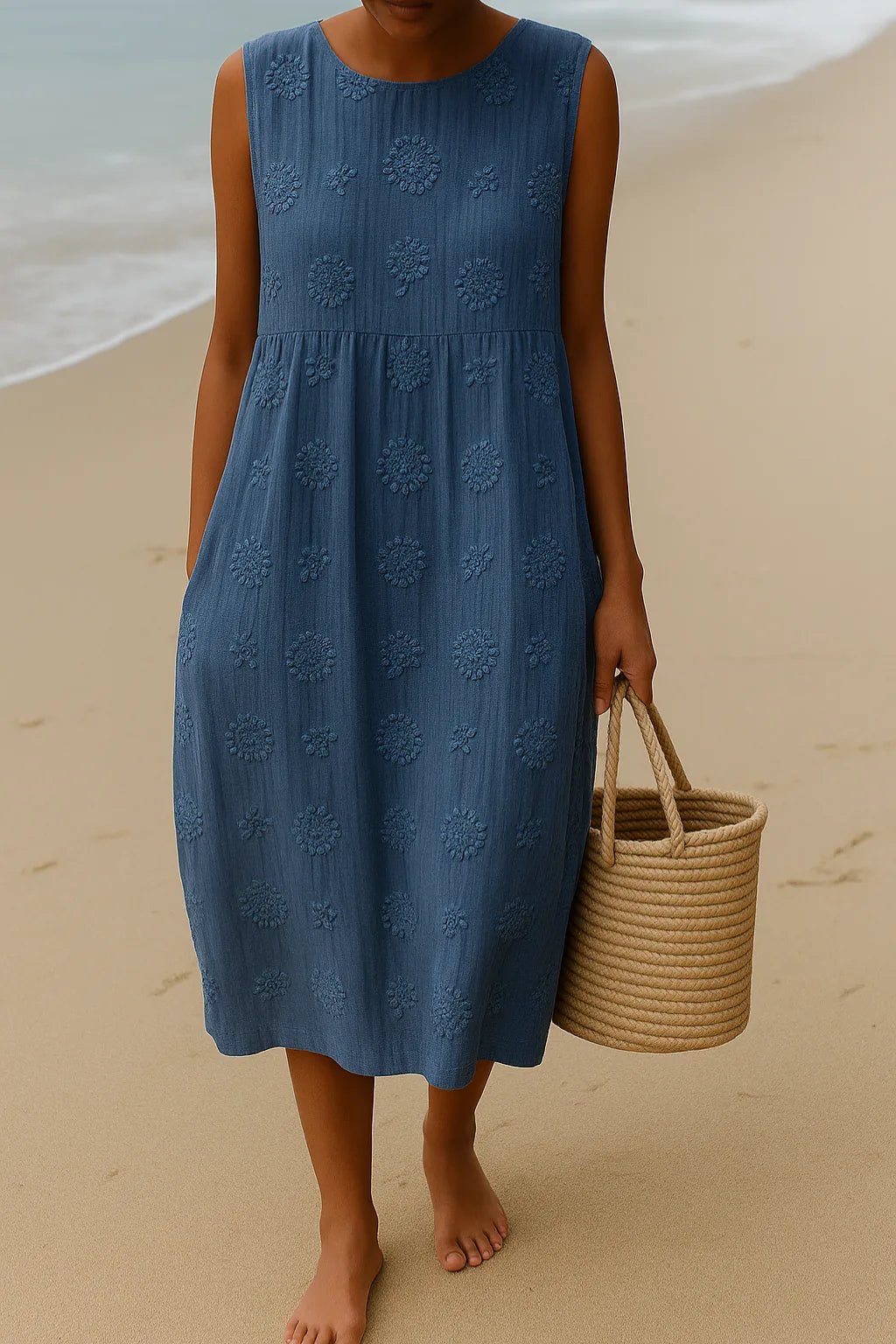 Matilda | Elegant Embroidered Sleeveless Beach Dress - Blue - 2