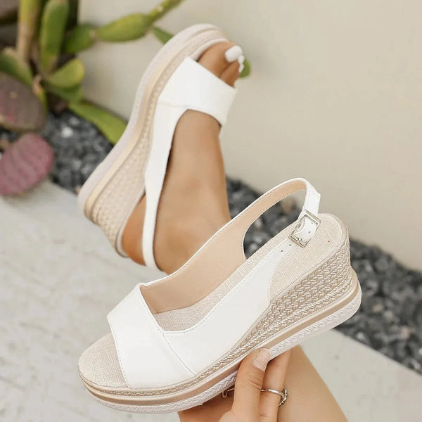 Elise | Stylish Espadrille Platform Sandals With Ankle Strap - White - 1
