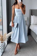 Women's Fitted Spaghetti Strap Midi Dress — Olive A-Line Tiered