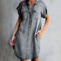 Women's Flattering Button-Front Shirt Dress — Gemma Tummy Control Denim