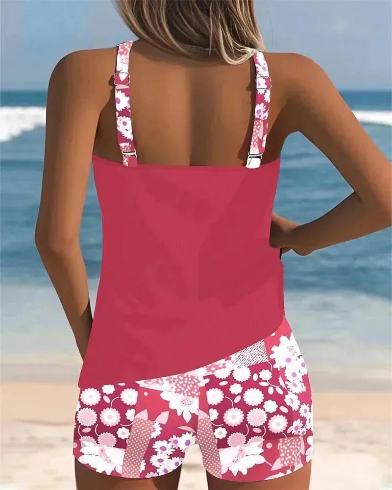 Eloise | Stylish Floral Print Tankini With Racerback - Pink - 10