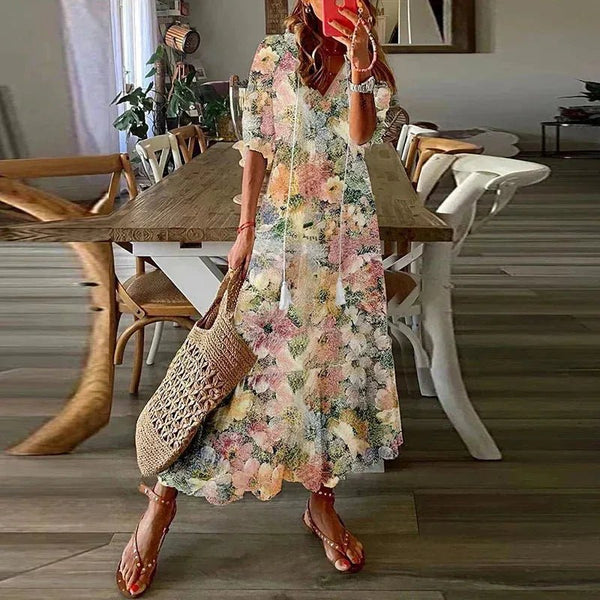 Esme | Chic Floral Short Sleeve Beach Dress - Multicolor - 1
