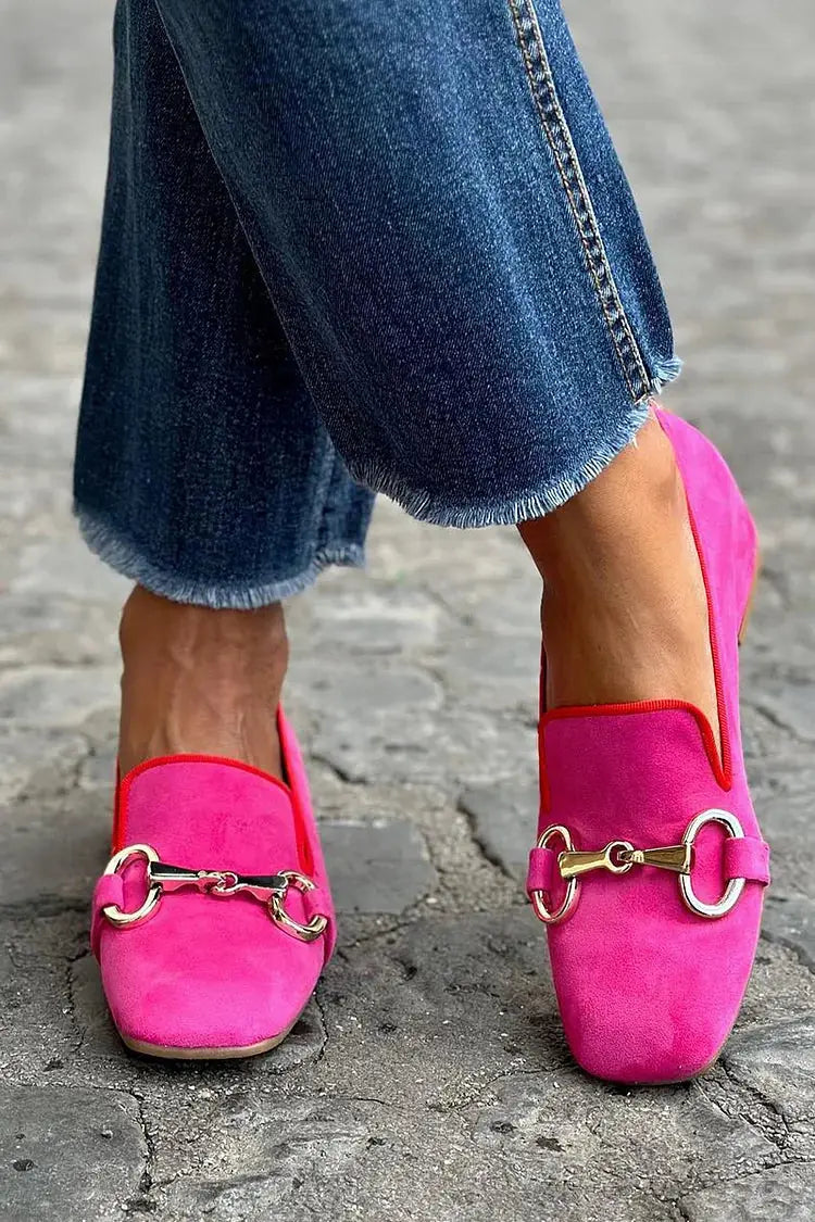 Deep Women's Fluorescent Loafer — Philomena Metal Detail Slip-On - Pink Front Full