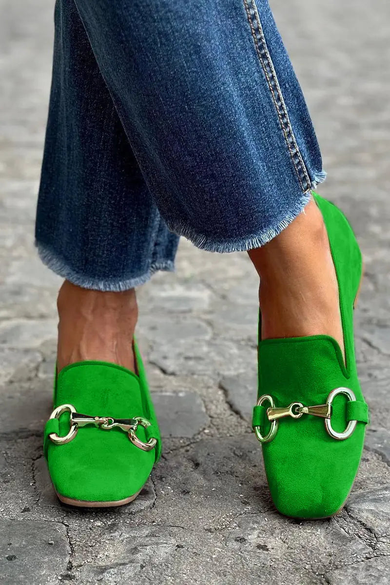 Green Women's Fluorescent Loafer — Philomena Metal Detail Slip-On - Front Styled