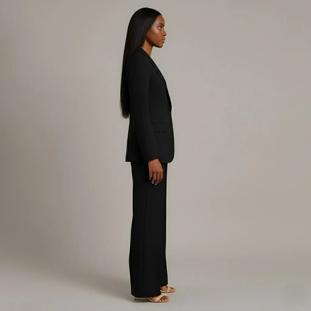 Black Women's Formal Suit Set — Miranda Deep V-Neck Tailored - Side Angle