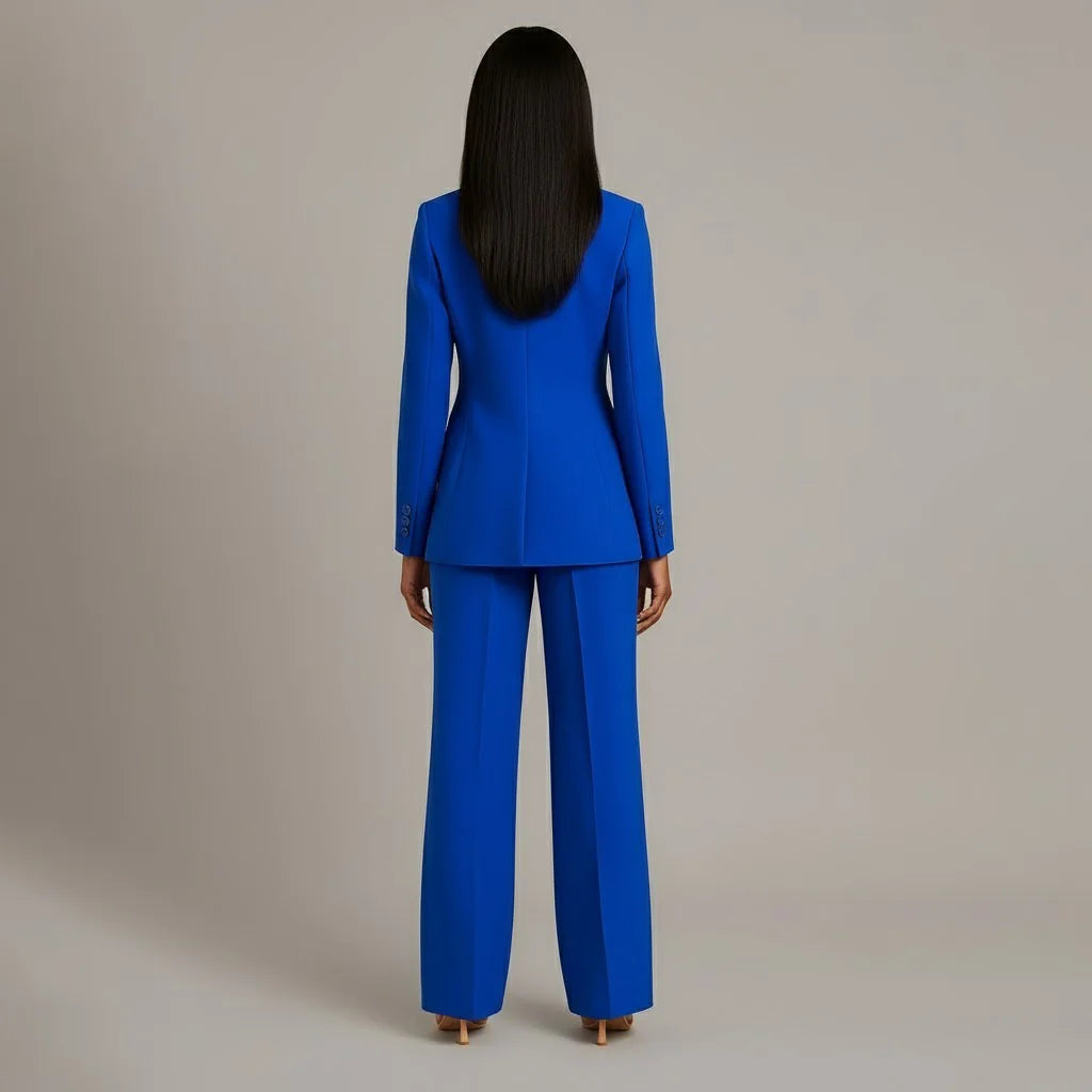 Blue Women's Formal Suit Set — Miranda Deep V-Neck Tailored - Back Studio