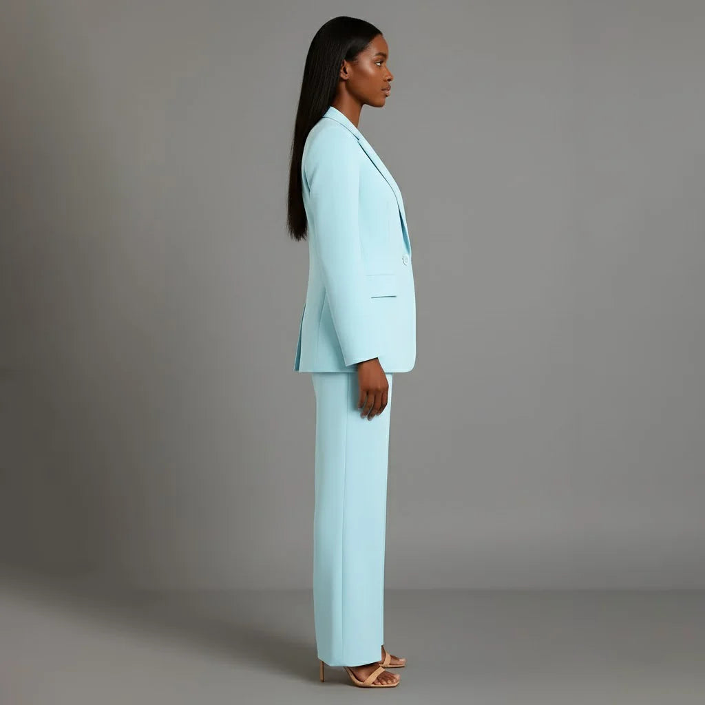 Turquoise Women's Formal Suit Set — Miranda Deep V-Neck Tailored - Side Profile