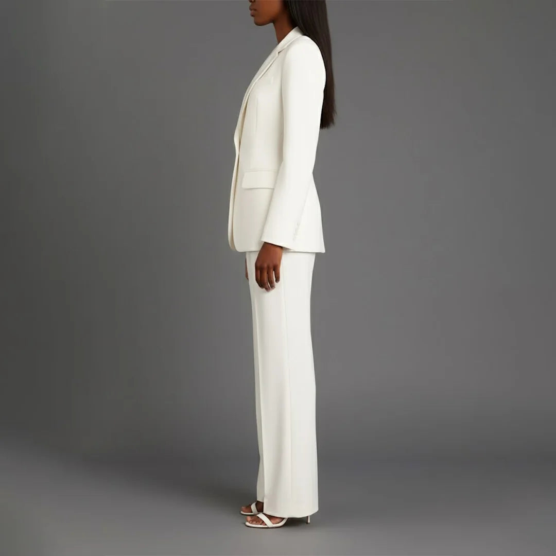 White Women's Formal Suit Set — Miranda Deep V-Neck Tailored - Side View