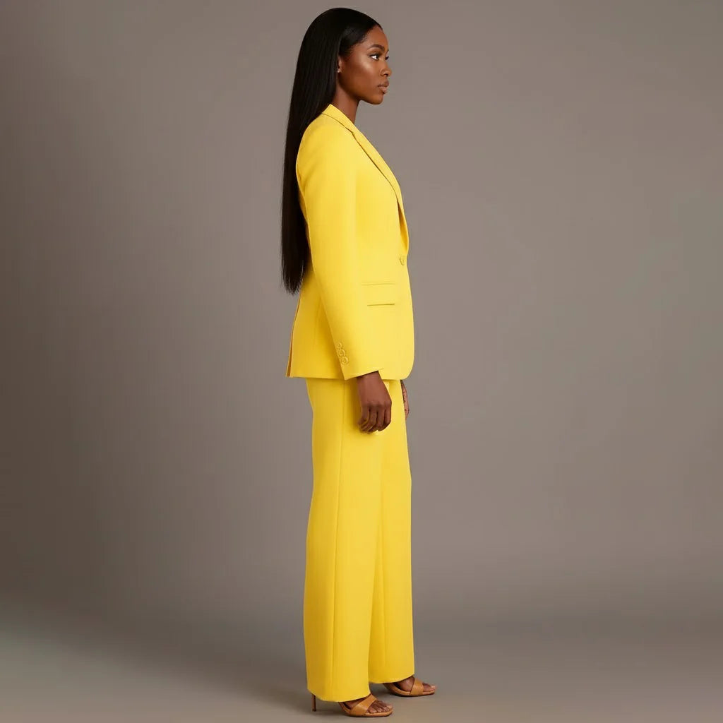 Yellow Women's Formal Suit Set — Miranda Deep V-Neck Tailored - Side Professional