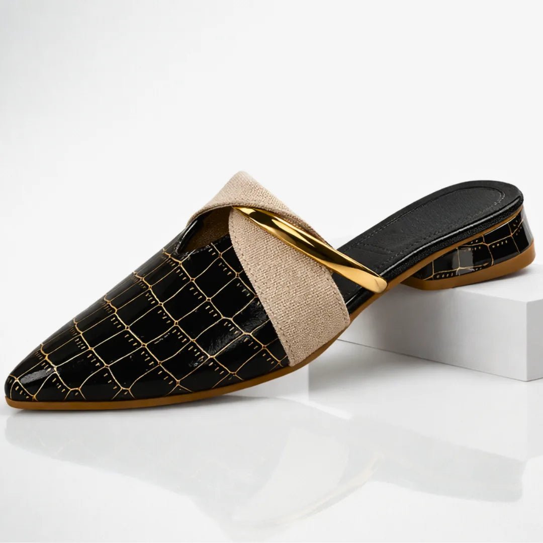 Adrian | Men's Gator Slip On Mules with Gold Accent - Black - 6