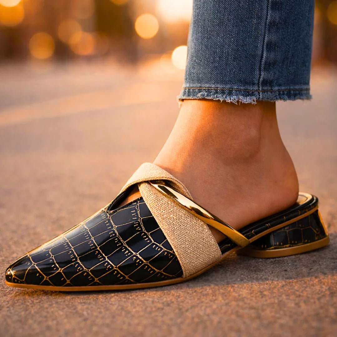 Adrian | Men's Gator Slip On Mules with Gold Accent - Brown - 2