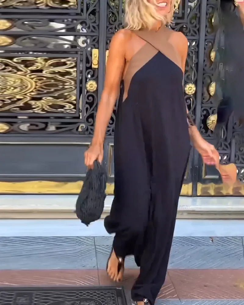 Scarlett | Elegant Halter Crossover Maxi Dress With Backless Design - Navy Blue - 7