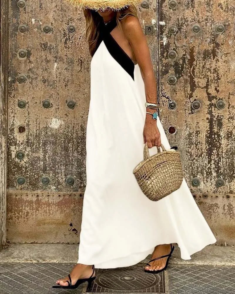 Scarlett | Elegant Halter Crossover Maxi Dress With Backless Design - White - 2