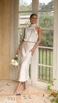 Women's Halter Neck Midi Dress — Clara Elegant Slip Satin