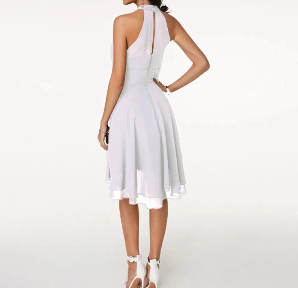 Penelope | Elegant Halter Neck Tiered Dress - Light Gray - 3