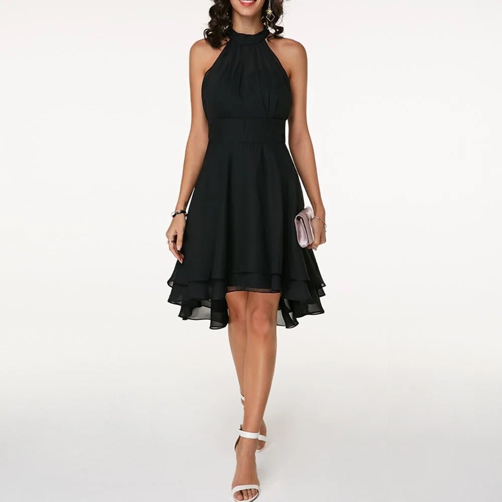 Freya | Elegant Halter Neck Wedding Guest Dress - Black - 4