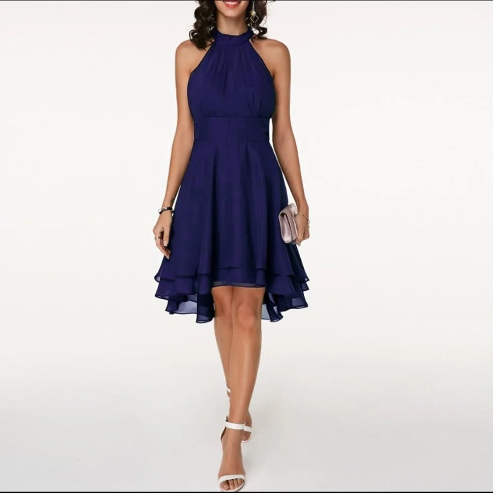 Freya | Elegant Halter Neck Wedding Guest Dress - Dark Blue - 9