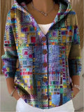Women's Hooded Button-Front Long Cardigan Sweater — Sofie Printed Cozy
