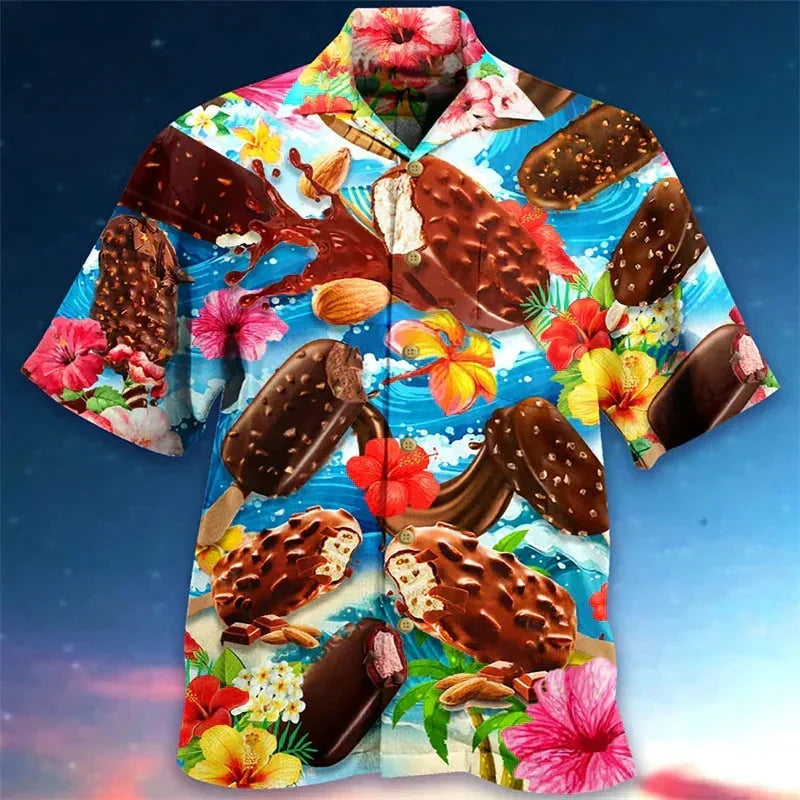Brown Men's Cream Ice Cream Blouse — Beckett Short Sleeve Button-Front - Front Detail Print