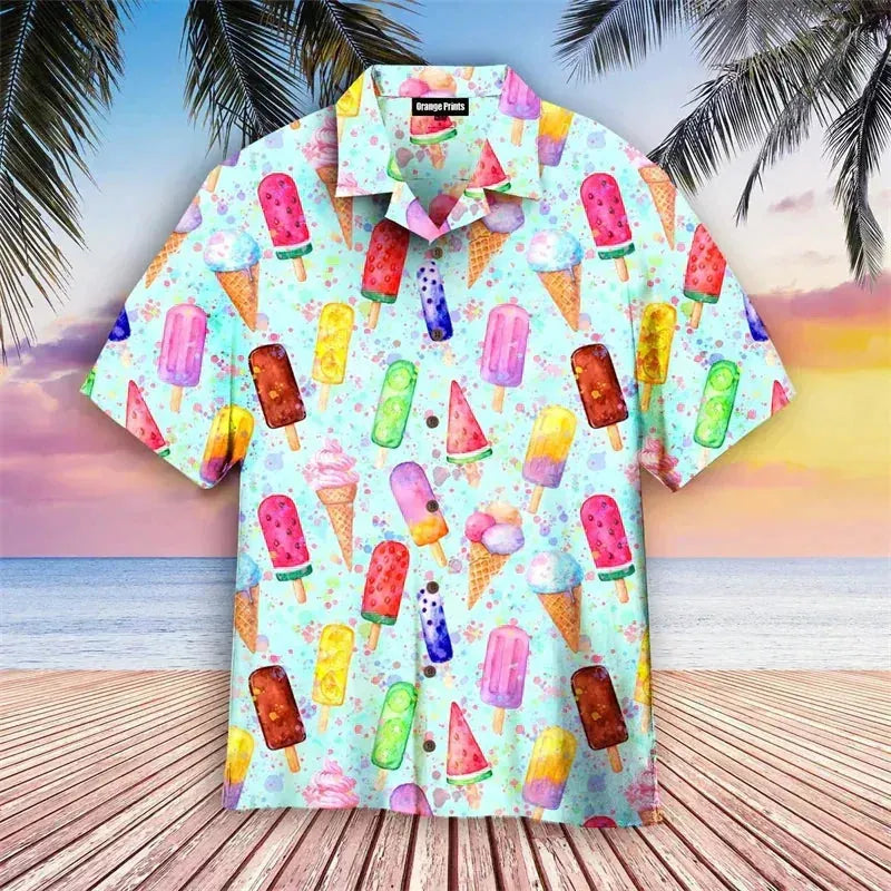 Green Men's Cream Ice Cream Blouse — Beckett Short Sleeve Button-Front - Front Beach Pose