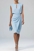 Women's Keyhole Neck Midi Cocktail Dress — Erica Ruched Waist Elegant
