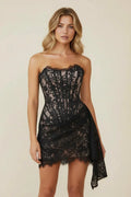 Women's Lace Corset Mini Dress — Genevieve Strapless Draped