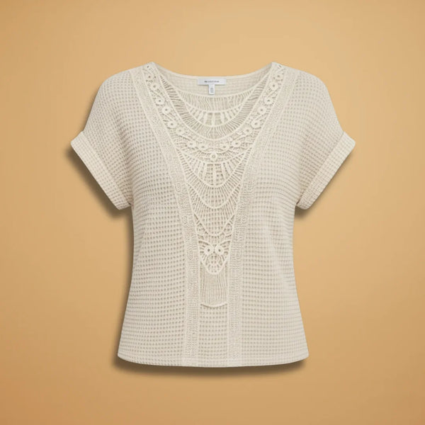 Women's Lace Detail T-Shirt — Naomi Regular Fit Crochet Neckline
