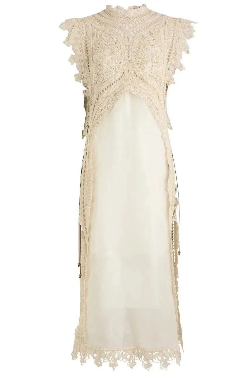 Florence | Elegant Lace High Neck Beach Dress - Cream - 7