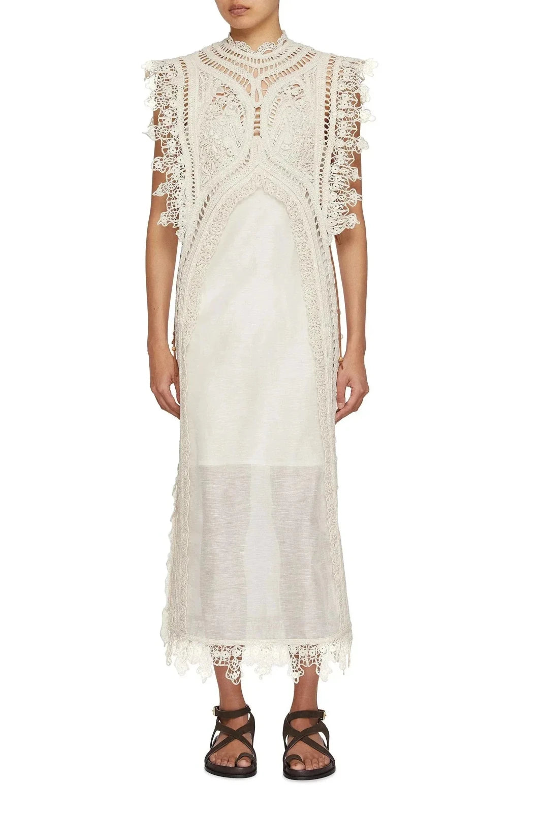 Florence | Elegant Lace High Neck Beach Dress - Cream - 6