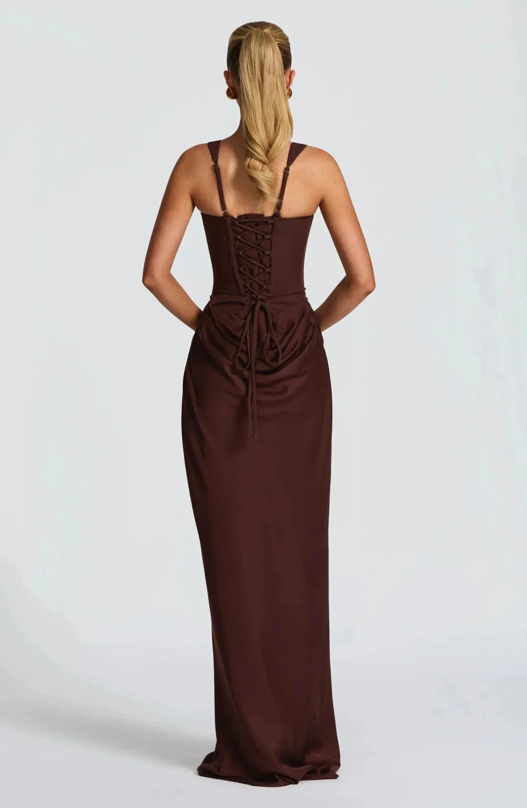 Florence | Lace - Up Back Maxi Dress - Brown - 4