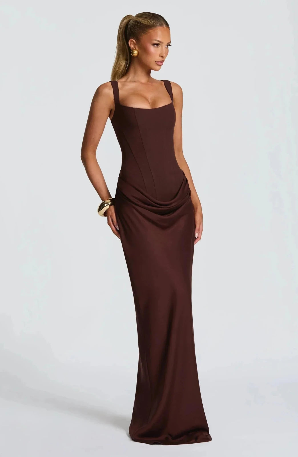 Florence | Lace - Up Back Maxi Dress - Brown - 3