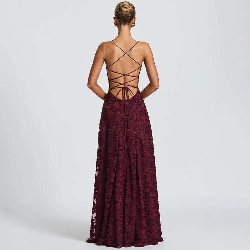 Margaret | Elegant Lace - Up Back Evening Dress - White - 3