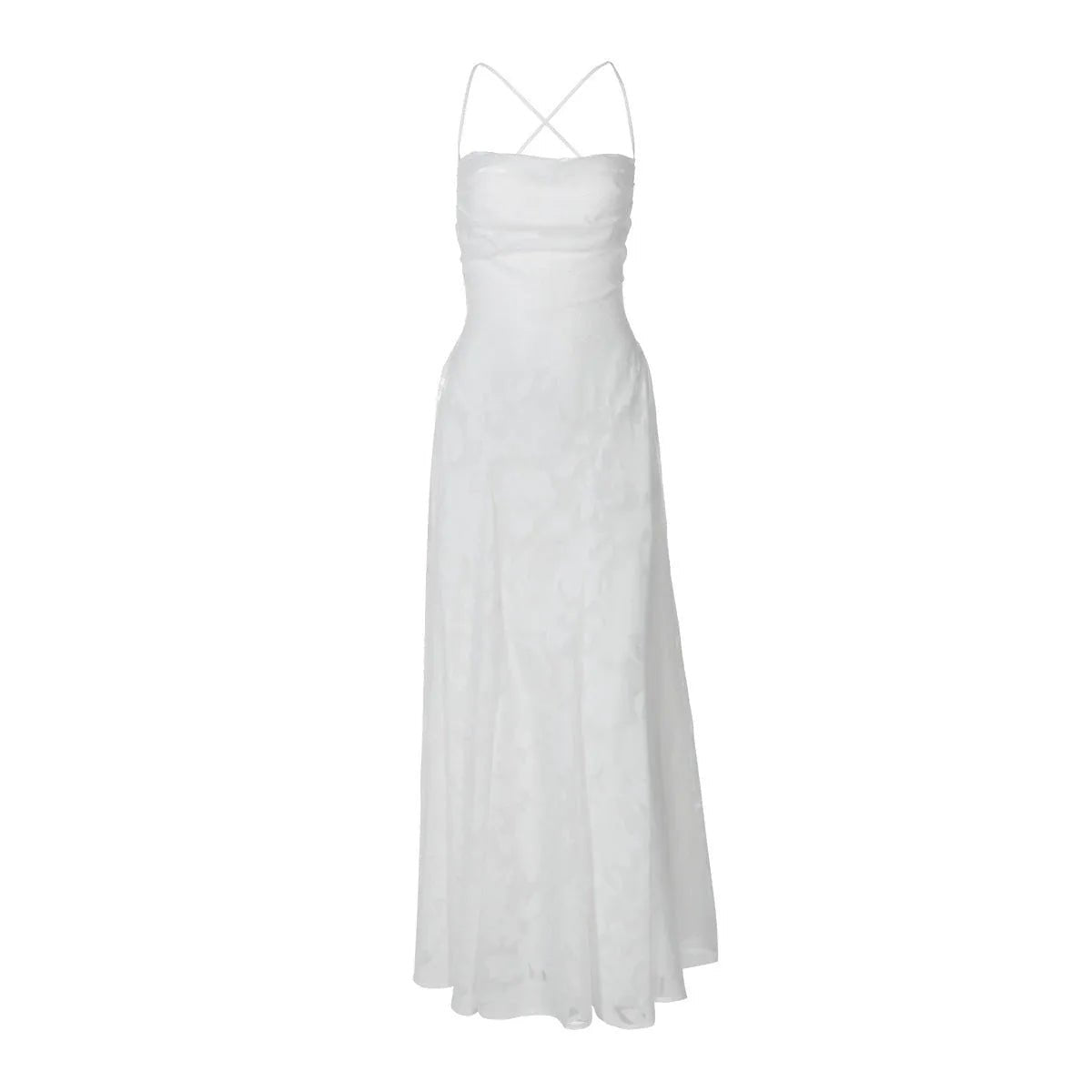 Margaret | Elegant Lace - Up Back Evening Dress - White - 6
