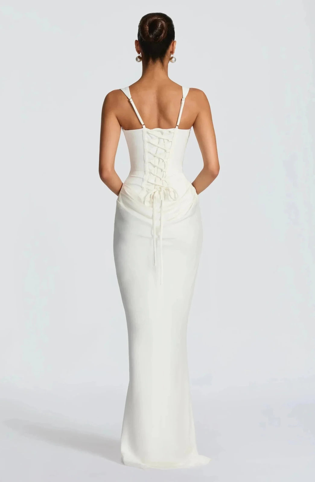 Florence | Lace - Up Back Maxi Dress - White - 9