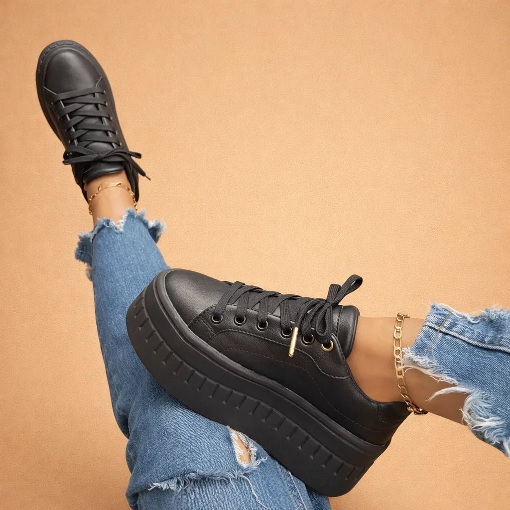 Sophia | Stylish Platform Sneakers With Lace - Up Design - Black - 2