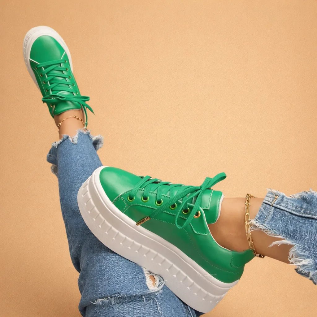 Sophia | Stylish Platform Sneakers With Lace - Up Design - Green - 6