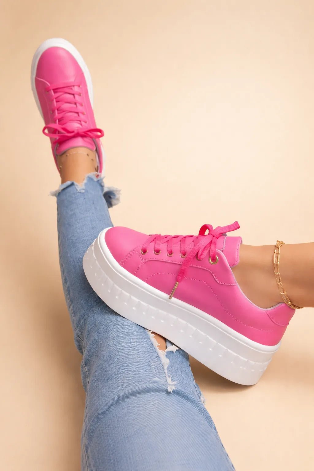Sophia | Stylish Platform Sneakers With Lace - Up Design - Hot Pink - 5