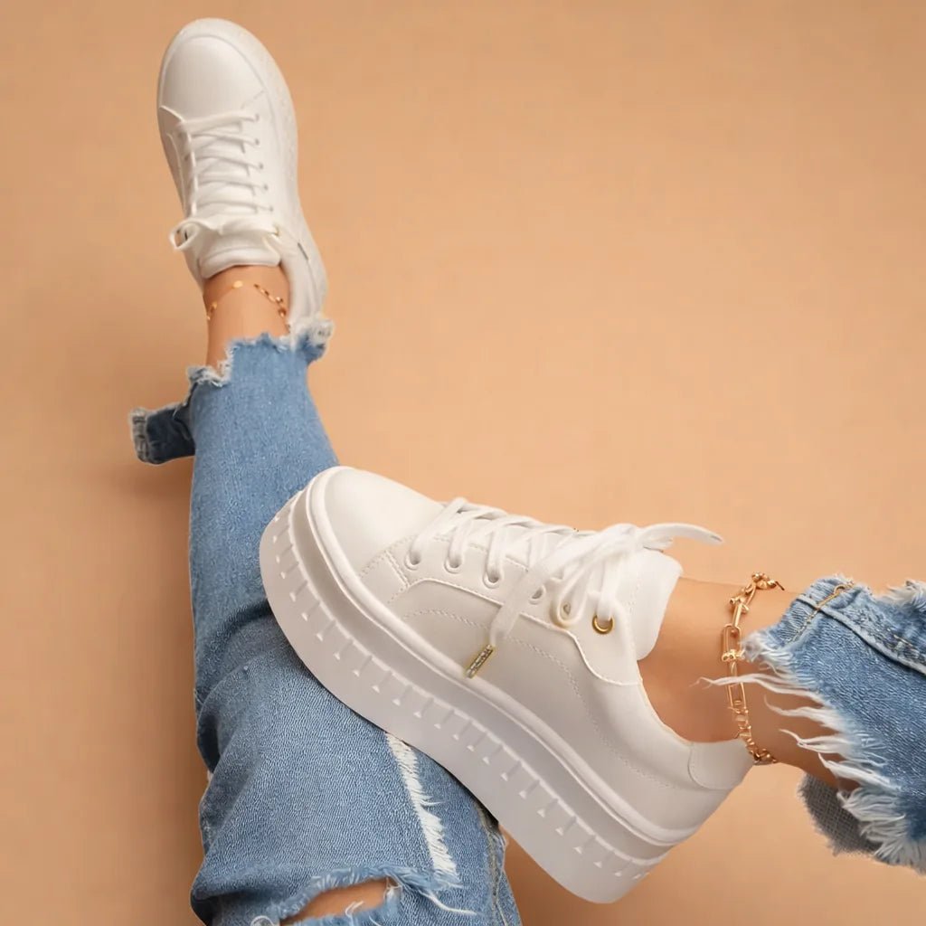 Sophia | Stylish Platform Sneakers With Lace - Up Design - Light Gray - 4