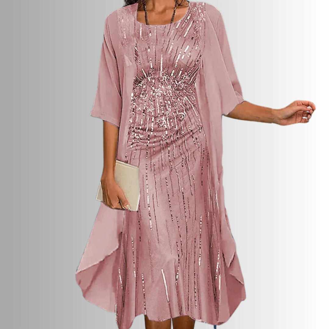 Pink Women's 2-Piece Summer Set — Abbie Layered Chiffon Floral - Front Complete