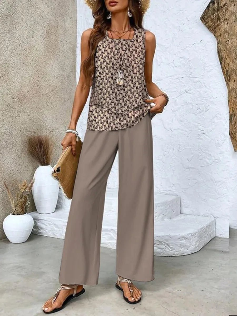 Nora | Elegant Summer Set With Layered Top - Brown - 8