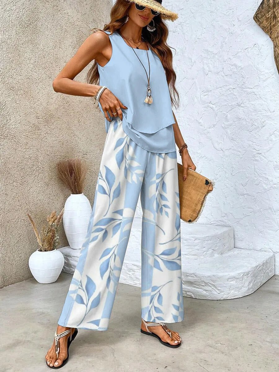 Nora | Elegant Summer Set With Layered Top - Light Blue - 2