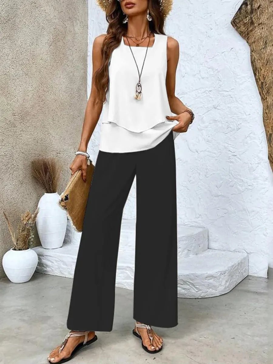 Nora | Elegant Summer Set With Layered Top - White - 7